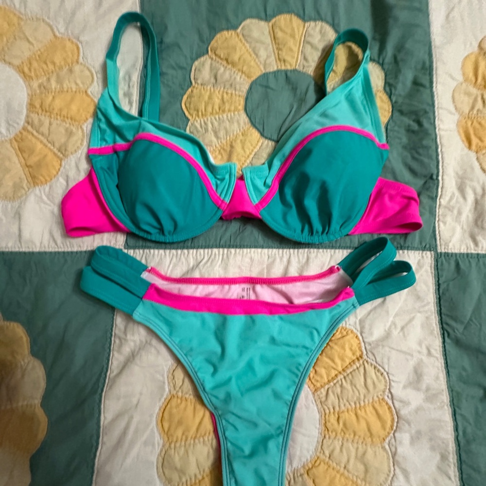 Vibrant Teal and Pink Women's Bikini Set